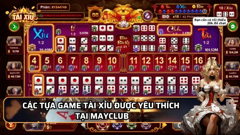 Các tựa game tài xỉu được yêu thích tại MayClub